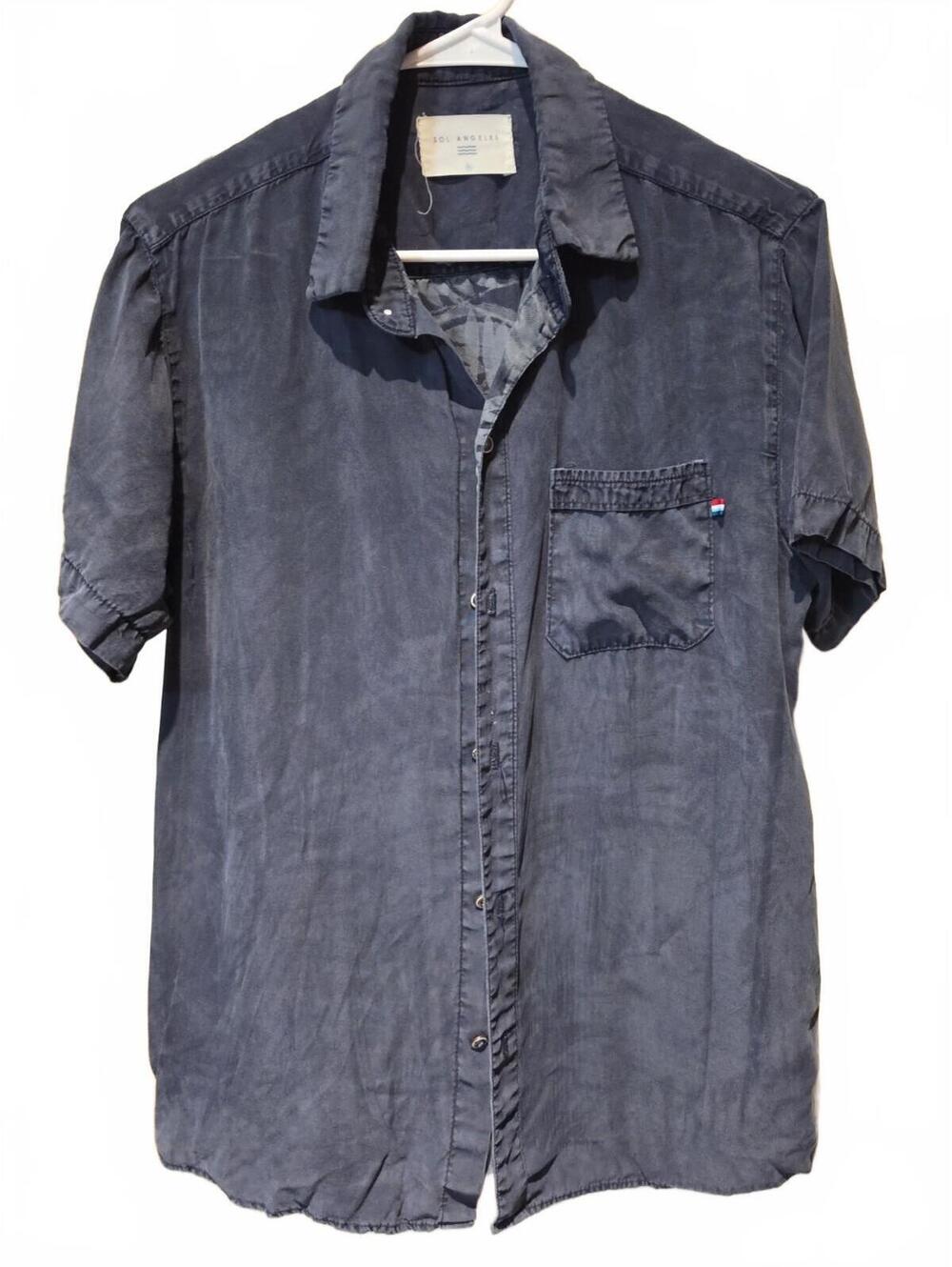 Sol Angeles Button Down Pocket Hawaiian Tonal Print Blue Size M. 100% Tencel